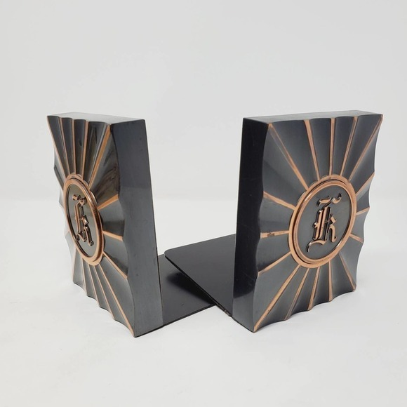 Unbranded Other - Monogram Metal Bronze & Black Finish Bookends Set of 2